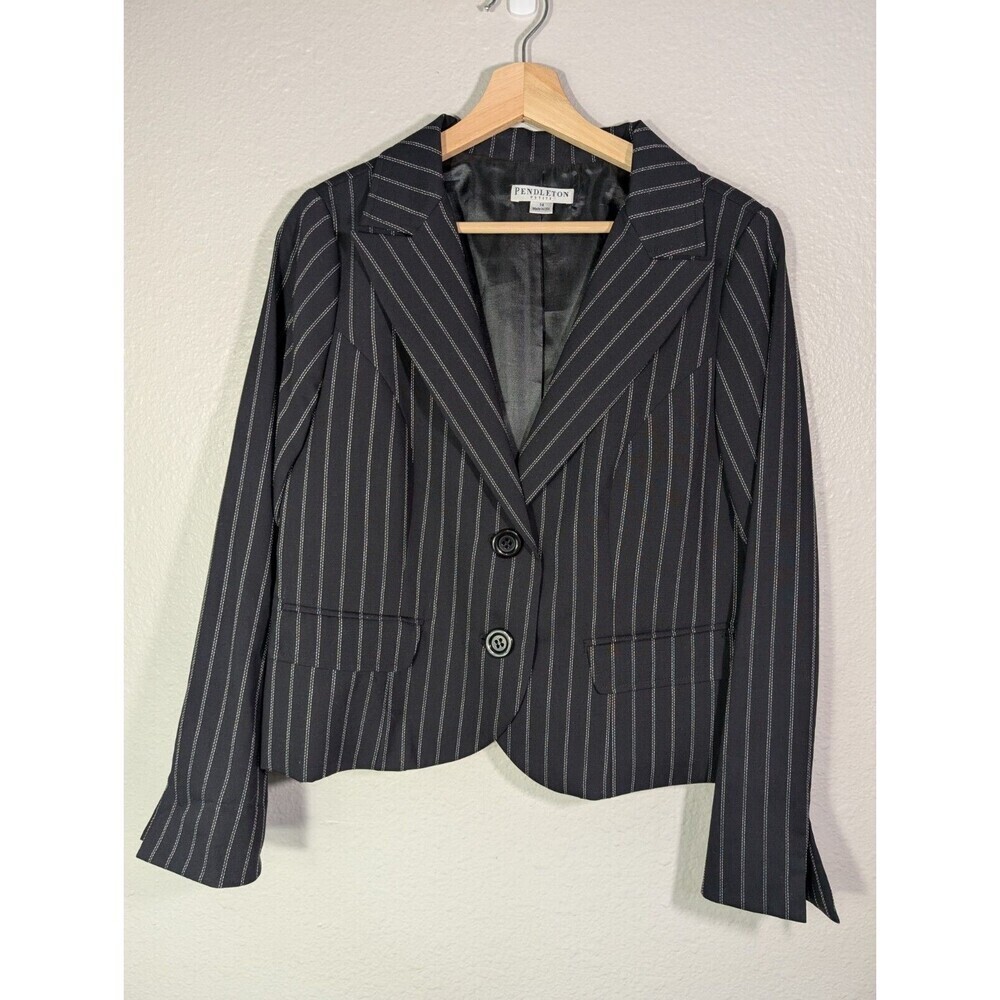 Vtg Pendleton Suit Jacket Blazer Women‎ Sz 14 Petite Black Virgin Wool Blend 115